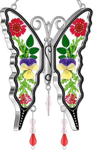 Miniatura 11 de KY &BOSAM - Atrapa luz de vitral con mariposa de color, con la frase A special teacher. Campanilla para el viento, como regalo para la profesora