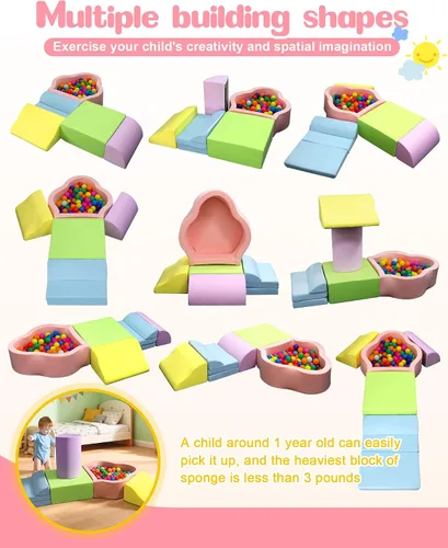 Miniatura 2 de Markdang Juego suave, bloques de escalada de espuma para bebés con parte inferior de partículas antideslizantes y conectores de velcro para niños