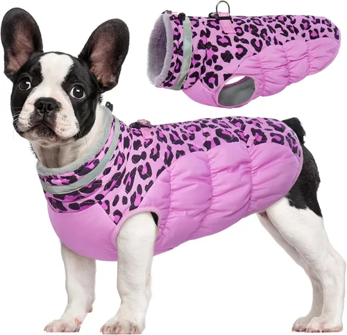 Miniatura 13 de FUAMEY - Chaqueta de invierno para perro, chaleco acolchado con arnés, ropa cálida para mascotas, abrigo con cremallera, impermeable, para perros