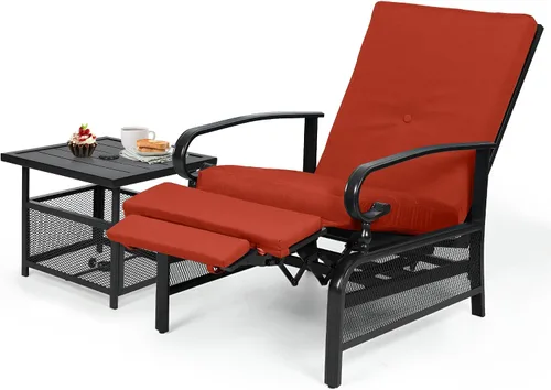 Miniatura 9 de Oakcloud Sillón Ajustable para Exteriores Silla Reclinable Relajante de Metal para Patio con Cojines Extraíbles (Azul Pavo Real)