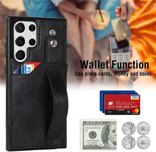 Miniatura 3 de Funda para teléfono Samsung Galaxy S22 Ultra 5G con protector de pantalla, correa de muñeca ajustable, atril, ranura para tarjetas de crédito