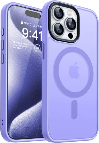 Miniatura 12 de CANSHN Funda magnética para iPhone 15 [compatible con MagSafe y probada contra caídas de grado MIL], funda delgada translúcida mate, antiarañazos, a
