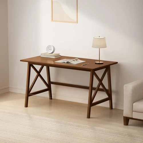 Miniatura 7 de NELYE Escritorio moderno de madera maciza, mesa de computadora simple de 48 pulgadas para oficina en casa, estudio, escritura, estación de trabajo