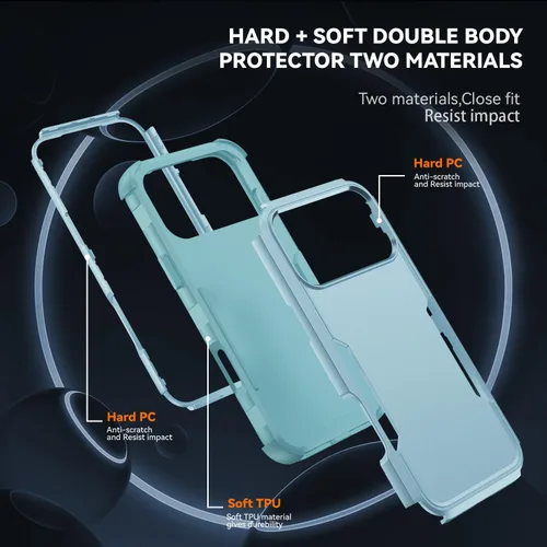 Miniatura 3 de Funda protectora para iPhone 17 Pro Max, tres capas, resistente, a prueba de golpes, a prueba de caídas, con armadura de goma de cuerpo completo
