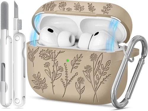 Miniatura 26 de Funda para Airpods Pro 3 con tapa magnética, fundas grabadas con flores para Apple AirPods Pro de 3ª generación 2025, funda de silicona suave