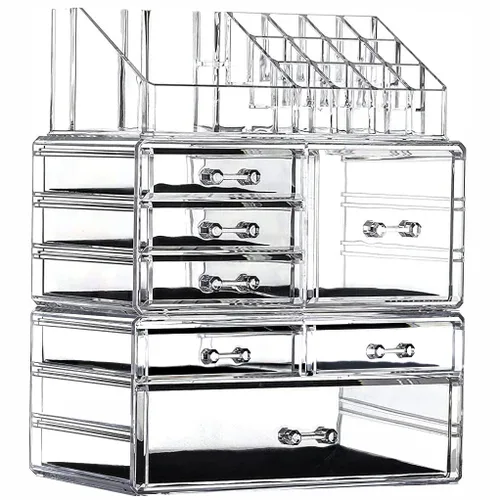 Cq acrylic Organizador de maquillaje para el cuidado de la piel, grandes vitrinas transparentes para cosméticos, caja de almacenamiento apilable con