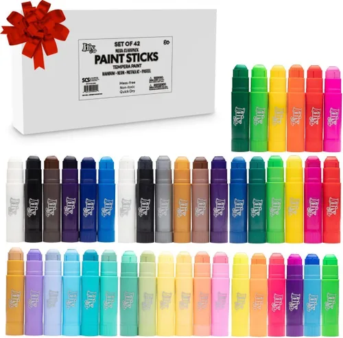 Miniatura 13 de Idiy Juego de 30 barras de pintura de témpera sólida, incluye 12 colores clásicos, 12 metálicos y 6 colores neón, secado rápido, sin ensuciar, no 30