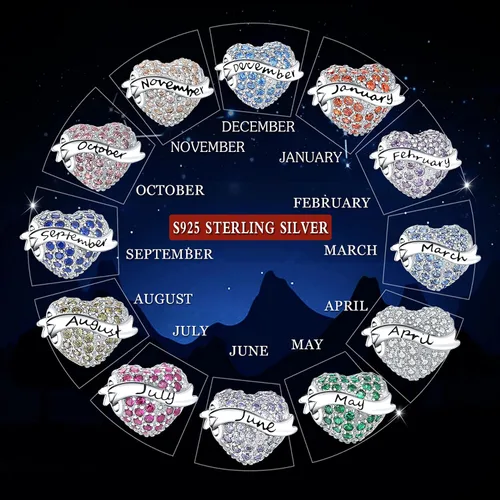 Miniatura 4 de Dijes de piedra natal de plata de ley 925 con cuentas de corazón de amor para pulsera de dijes Pandora, apto para el día de la madre, Navidad