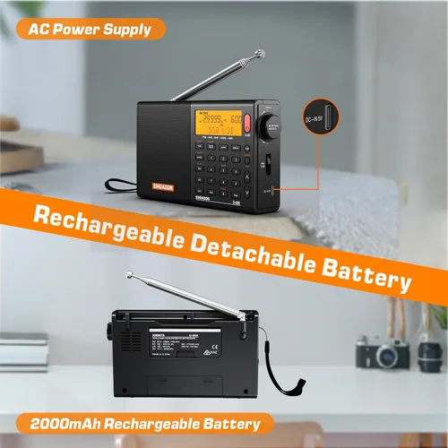 Miniatura 4 de XHDATA D808 Radio Portátil AM FM SW LW Banda Aérea de Onda Corta SSB RDS Radio Digital Multi Banda con Altavoz, Pantalla LCD, Despertador, Antena