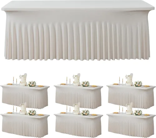 Miniatura 42 de Paquete de 2 manteles de spandex para mesas rectangulares de 8 pies, mantel elástico rosa de 8 pies, manteles ajustados, falda de mesa para fiestas