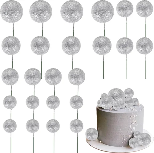 Miniatura 11 de 24 piezas de adornos para pastel con bolas, adornos para cupcakes, bolas de espuma con forma de pastel, púas de pastel con forma de bola, globos