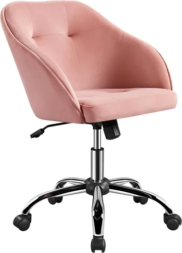 Miniatura 11 de Topeakmart Silla de escritorio de terciopelo para oficina, con base de metal, tapizada, giratoria, altura ajustable, silla de computadora moderna