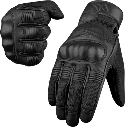 J.A.G. Guantes de motocicleta – Guantes de motocicleta perforados de cuero premium para hombres con protección de nudillos | Guantes de motocicleta