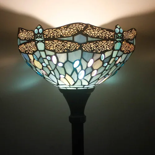 Miniatura 2 de WERFACTORY Tiffany - Lámpara de pie azul mar con libélula de 12 x 12 x 66 pulgadas, antorcha de esquina de pie, decoración de dormitorio, sala