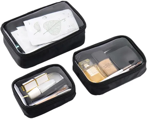 Miniatura 5 de Bolsa de maquillaje de malla, bolsa de aseo de malla negra, bolsa de maquillaje de viaje con cremallera (mediana)