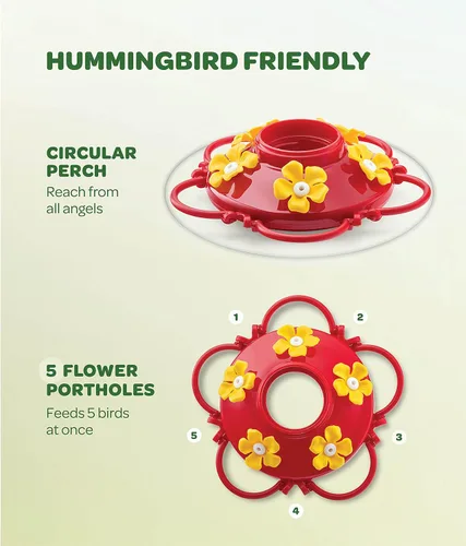 Miniatura 3 de Comedero para colibríes de 10 onzas, juego de 2 comederos de plástico para colibríes para exteriores, con protector de hormigas integrado, perca