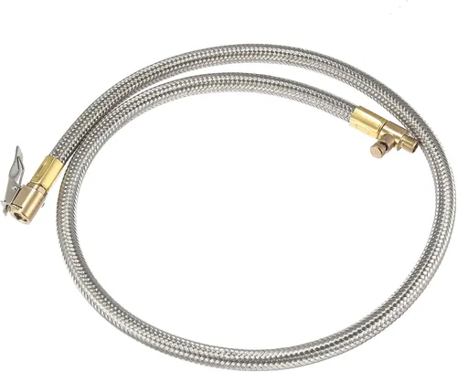 Miniatura 11 de X AUTOHAUX Flexible acero inoxidable 59.1 in 59" válvula de neumático conectar tubería de aire Chuck inflador compresor bomba manguera de extensión