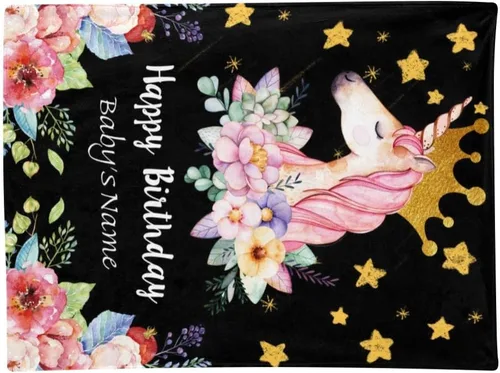 Miniatura 6 de Mantas de bebé personalizadas de unicornio con nombre/texto, mantas de bebé personalizadas para niña y niño, manta de forro polar negro súper suave