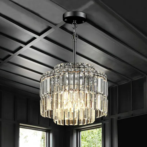 Miniatura 7 de Moderna lámpara de techo de cristal semiempotrada negra de 12" para comedor, candelabro pequeño de lujo glamoroso de 2 luces para dormitorio