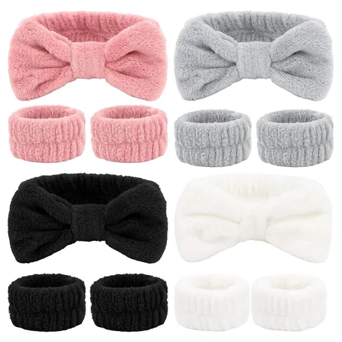 Miniatura 12 de CIEHER 12 PCS Diademas de Maquillaje para Mujeres Muñequeras Bandas de Lavado Scrunchies Puños para Lavar la Cara, Banda de Cabello Suave con Lazo a
