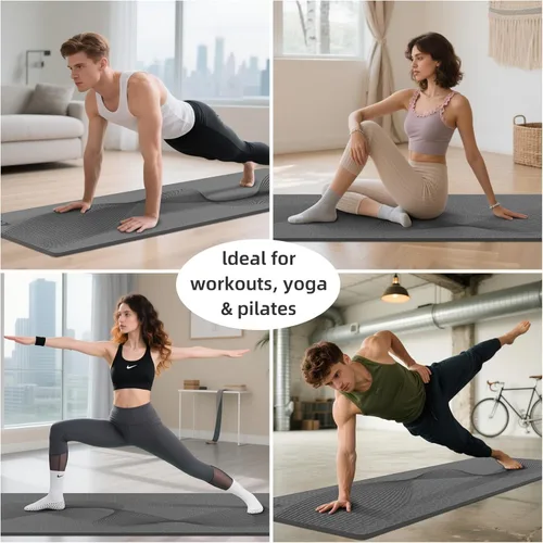 Miniatura 5 de ILILI Tapete de yoga, 72 x 25 x 0.3 pulgadas, antideslizante, tapete de ejercicio de elastómero termoplástico, resistente al desgarro, tapete de Gris