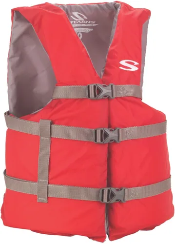 Stearns Adult Life Vest, USCG Approved Type III Life Jacket, PFD for Boating, Swimming, Watersports, & More, Standard & Oversized Fits Rojo