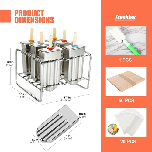 Miniatura 3 de Moldes de paletas de acero inoxidable, juego de 6 moldes para hacer helados, moldes de paletas caseras reutilizables de metal con palos y bolsas