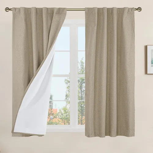 Miniatura 149 de LAMIT Cortinas de lino natural 100 % opacas para ventana, para dormitorio, 45 pulgadas, cortinas térmicas con textura de lino estilo granja