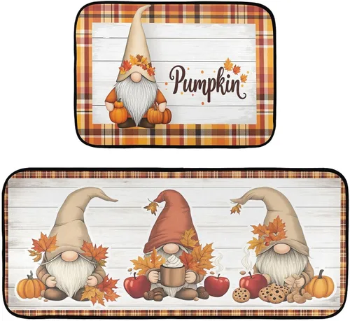 Miniatura 12 de Juego de 2 alfombras y tapetes de cocina retro con diseño de camión rojo con diseño de árbol de corazón, diseño de búfalo rojo, antifatiga