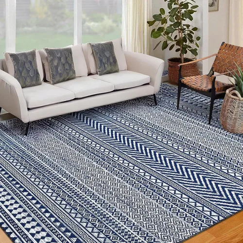 Miniatura 9 de Zacoo Alfombra bohemia para pasillo de 2 x 6 pies, alfombra geométrica de pelo bajo, antideslizante, resistente a las manchas, para cocina, marino