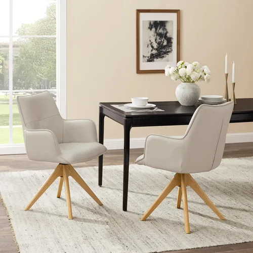 Miniatura 7 de Art Leon Silla de escritorio giratoria – Silla de oficina tapizada de piel sintética sin ruedas, sillón moderno de mediados de siglo con patas