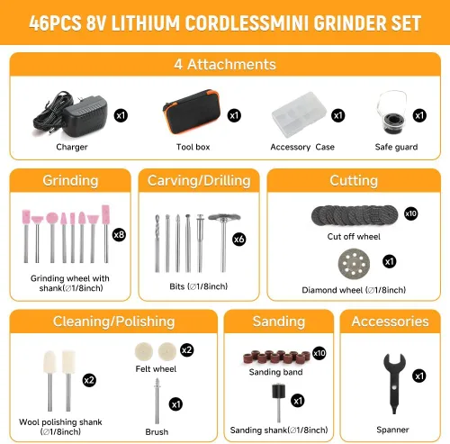 Miniatura 3 de Hoteche Mini kit de herramientas rotativas inalámbricas, batería de iones de litio de 5 velocidades de 8 V con 42 accesorios, herramienta giratoria