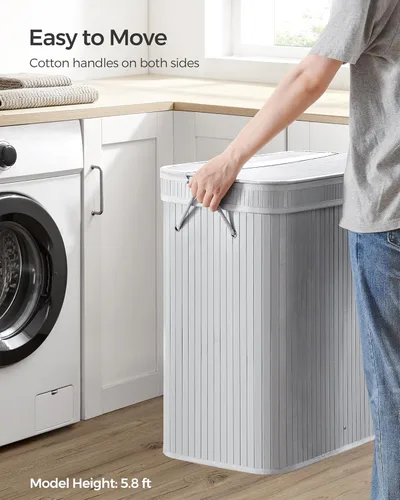 Miniatura 9 de SONGMICS Cesta de ropa sucia con tapa, Cesta de bambú para ropa sucia, Cesta de lavandería extraíble lavable a máquina, con asas, 26.4 galones