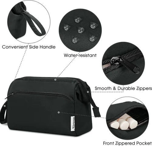 Miniatura 5 de Narwey Bolsa de maquillaje para mujer, bolsa de maquillaje de gran apertura, bolsa de cosméticos de viaje, bolsa organizadora de artículos de Negro