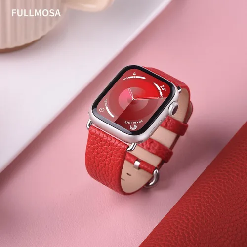 Miniatura 2 de Fullmosa Correa compatible con Apple Watch de cuero rojo de 1.65, 1.61, 1.58, 1.5 pulgadas, correa para iWatch para Series ultra3/2/1 SE3/2/1