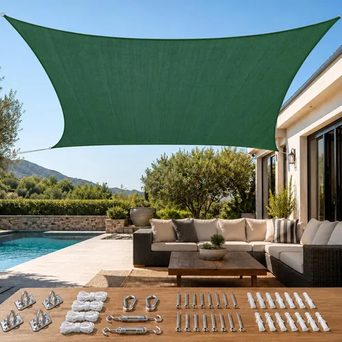 Miniatura 21 de Quictent Toldo rectangular de polietileno de alta densidad de 6.53 oz, 98% de bloqueo UV, para patio, jardín, cubierta comercial con kit de Marrón