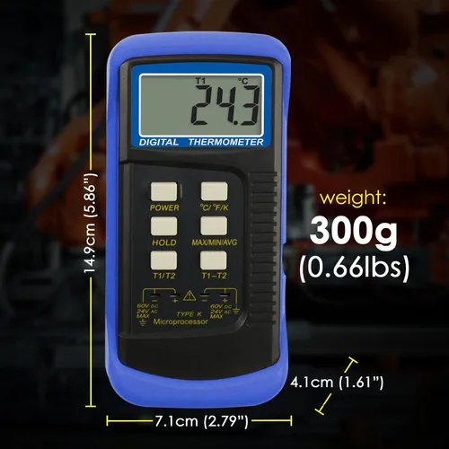 Miniatura 8 de Termómetro de termopar tipo K (-50 ~ 2,372.0 °F), medidor de temperatura digital de doble canal con 2 abrazaderas de temperatura y sensores de sonda
