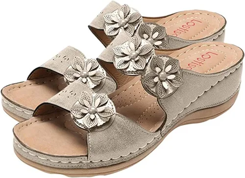 Miniatura 69 de Ladmiple Sandalias ortopédicas florales de moda 2023 con soporte de arco, zapatillas romanas casuales con puntera abierta