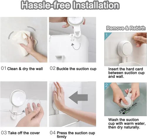 Miniatura 7 de Organizador de ducha de plástico con ventosa, estante de baño, fuerte potencia de succión con ganchos de cerca, estante de cocina, impermeable, a