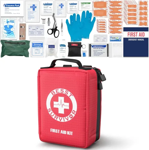 Besst Survivor Kit de primeros auxilios de primera calidad: bolsa médica Molle impermeable con compartimentos codificados por colores, con vendaje