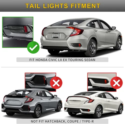 Miniatura 5 de Luz Trasera de Parachoques LED Para 2016 2017 2018 2019 2020 2021 Honda Civic LX EX Touring Sedan Luz Trasera de Parachoques y Antiniebla con Señal