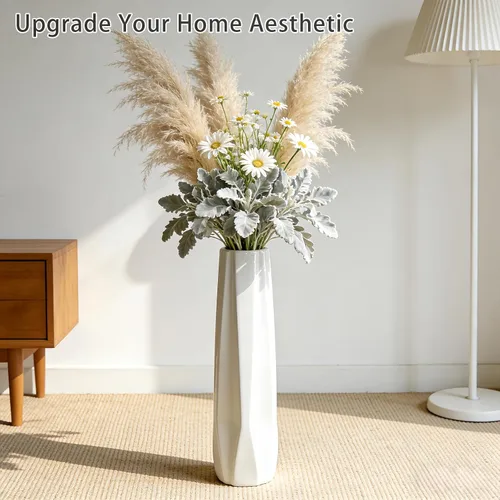 Miniatura 5 de Florero grande de cerámica, jarrón de flores blanco de 24 pulgadas de alto, jarrones decorativos para sala de estar, decoración moderna del hogar