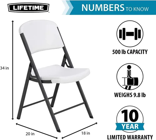 Miniatura 3 de Lifetime Silla plegable contorneada de grado comercial, color blanco (paquete de 4)