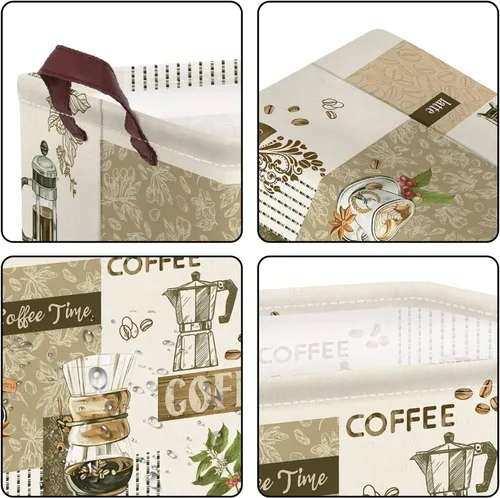Miniatura 5 de Clastyle Cesta de almacenamiento grande con temática de café, taza de granos de café, aperitivos, cocina, cesta rectangular marrón para ropa, libro