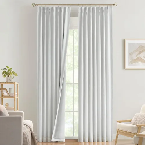 Miniatura 68 de Vision Home Cortinas marrones con pliegues pinzados de bloqueo total, cortinas de ventana de lino mezclado para oscurecimiento de la habitación, 95