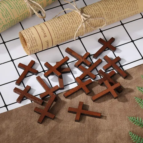 Miniatura 4 de Paquete de 70 cruces de madera pequeñas de cruz de madera de 1.7 x 1.1 pulgadas, colgantes de cruz de madera a granel, adorno pequeño, accesorio
