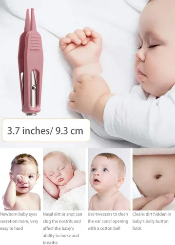 Miniatura 2 de Pinzas de limpieza de nariz para bebés con luz LED, cabeza redonda, segura y eficaz, cuidado del clip, herramienta de limpieza de oreja, nariz