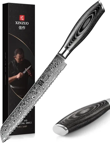 Miniatura 10 de XINZUO Cuchillo de cocina de 5 piezas, juego de cuchillos de chef profesional de acero de Damasco súper afilado con mango de madera de Pakkawood