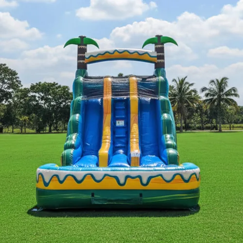 Miniatura 6 de HeroKiddo Tobogán acuático inflable de brisa tropical de 15 pies con piscina y soplador adjuntos, vinilo 100% PVC de 23 pies de largo, resistencia