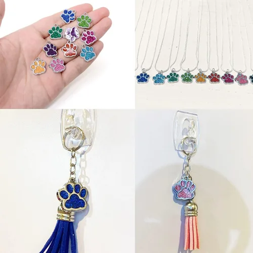 Miniatura 8 de Honbay 20 colgantes de aleación esmaltada con purpurina de oso cachorro y gatito, lindos animales, mascotas, gatos, perros, huellas de patas